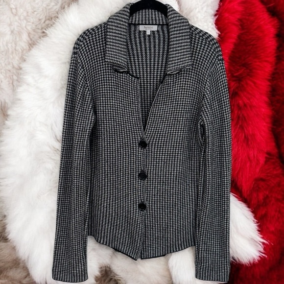 Bartolini White and Black Houndstooth Wool Cashmere Blend Cardigan Size L - Picture 1 of 11